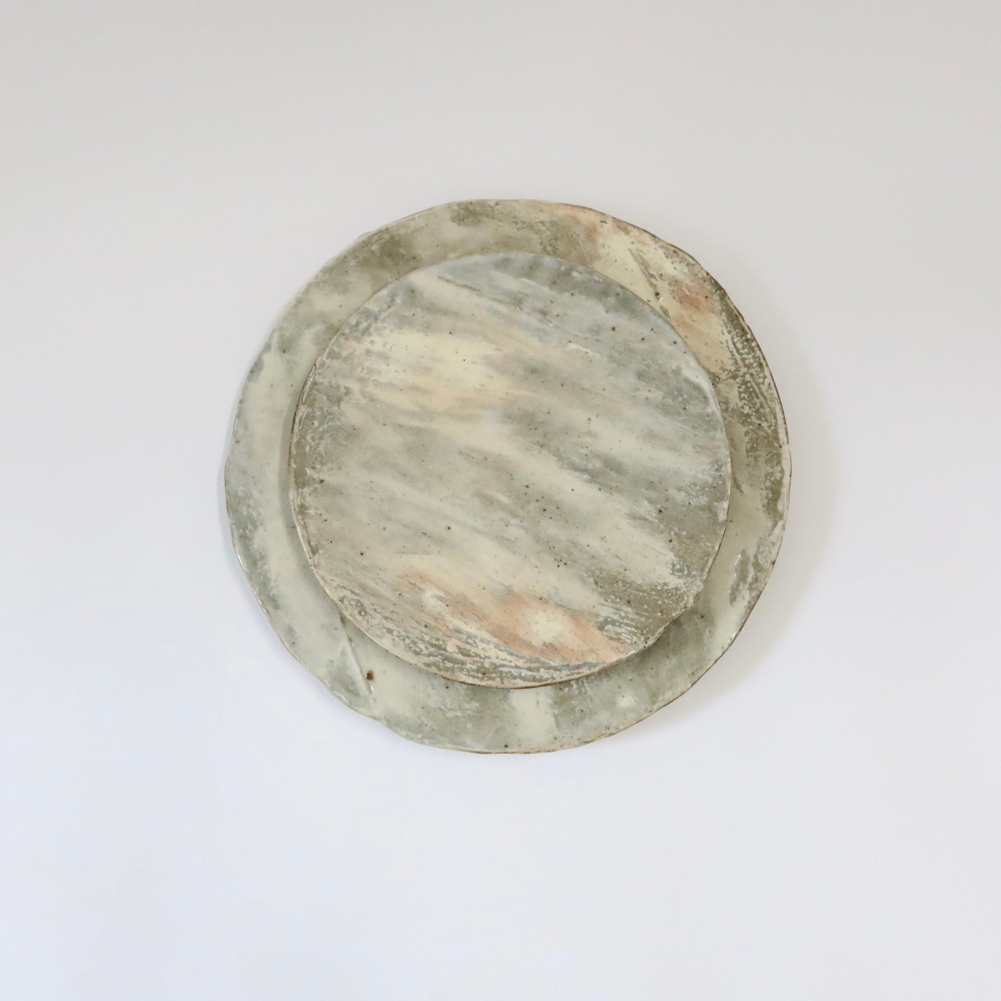 Korean Buncheong Texturized Round Shape Plates, 3 Sizes