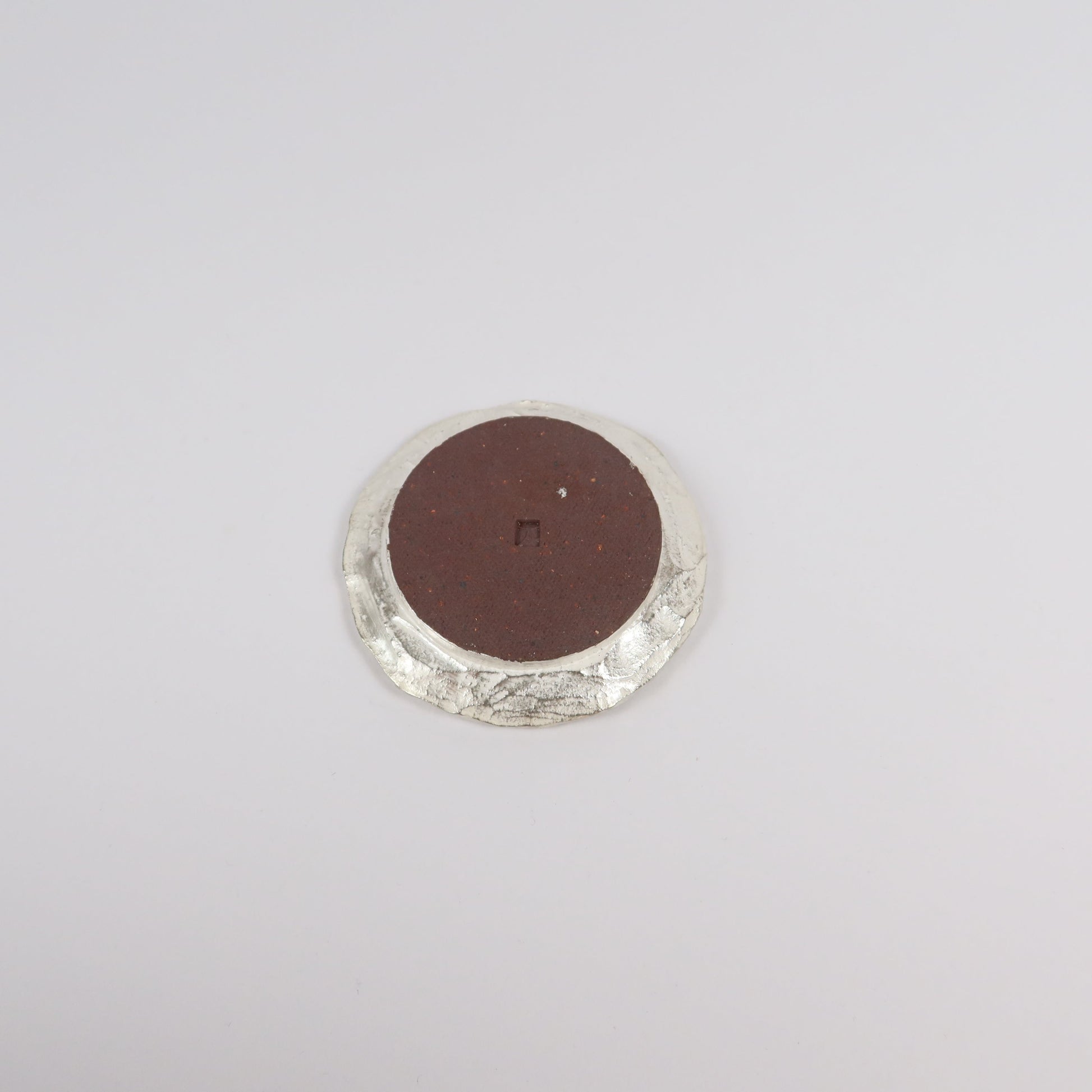 Korean Buncheong Silver Coated Ceramic Mini Saucer/Chasen Rest