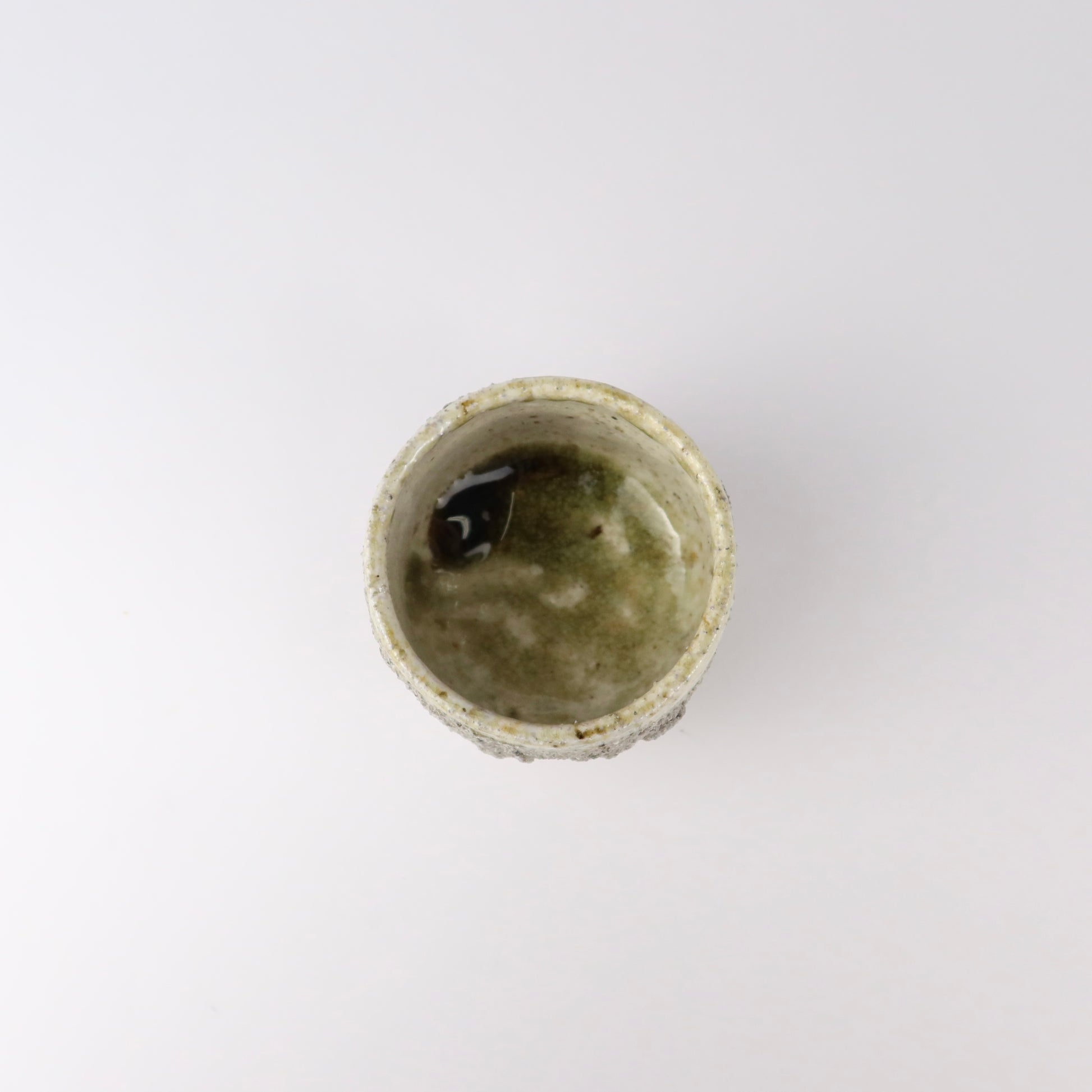 Wood-fired Ash-Glaze Ceramic Tea Cup, Mossy Green &amp; Gray
