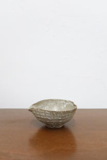 Japanese Kataguchi Ceramic Bowl, Rustic Gray