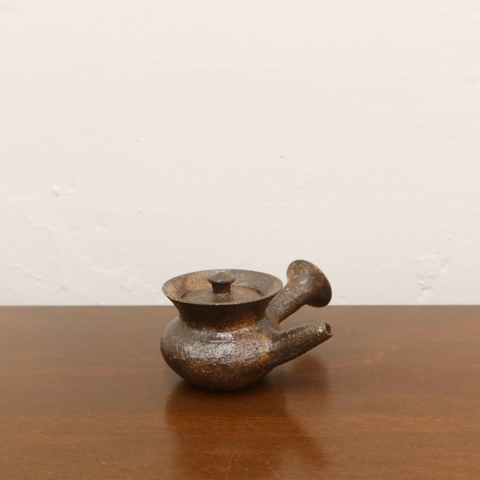 Korean Wood-Fired Ash-Glazed Side-Handled Teapot, Dark Brown