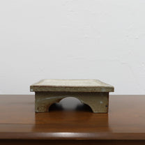 Korean Buncheong High-Footed Square Plate with Traditional Motif