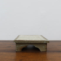 Korean Buncheong High-Footed Square Plate with Traditional Motif