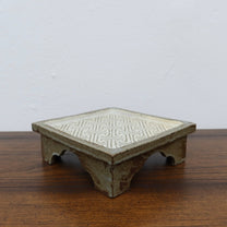 Korean Buncheong High-Footed Square Plate with Traditional Motif