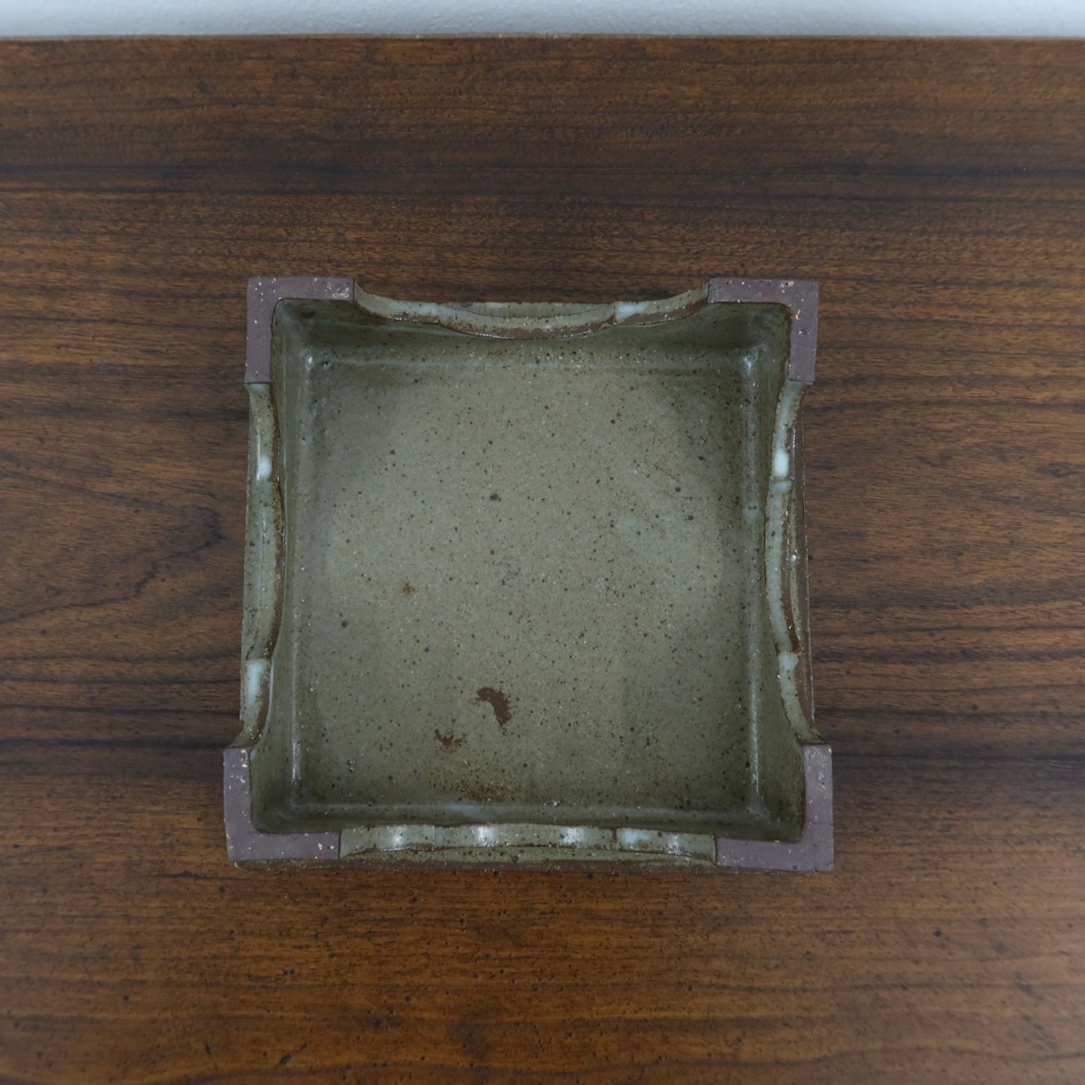 Korean Buncheong High-Footed Square Plate with Traditional Motif