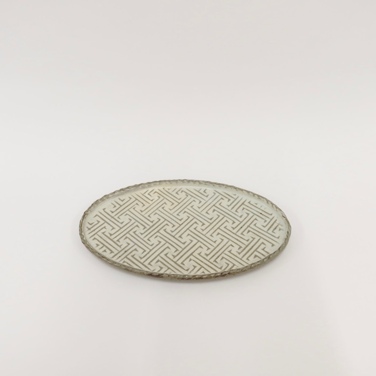 Korean Buncheong Oval Plate, Traditional Motif, 2 Colors