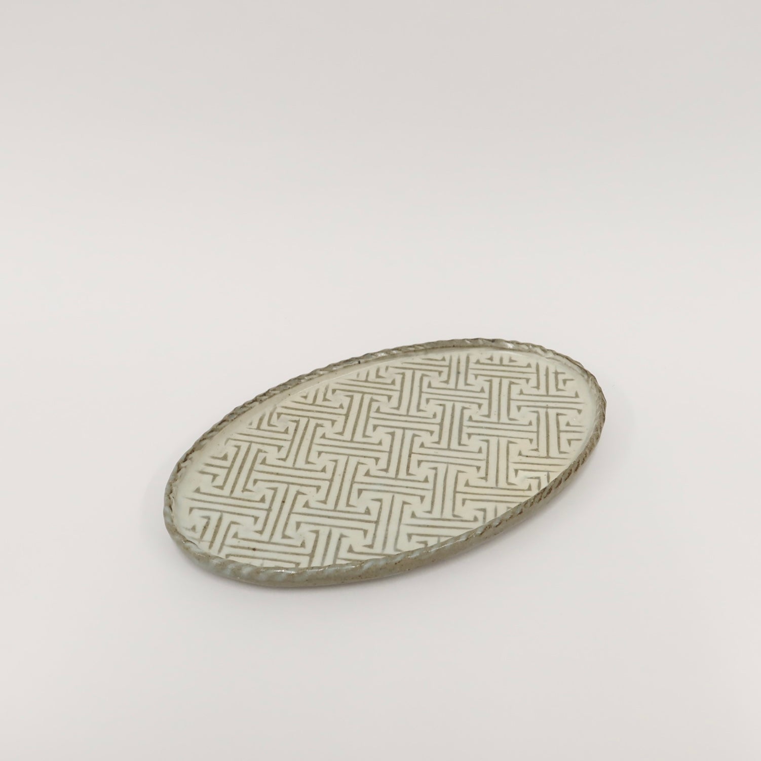 Korean Buncheong Oval Plate, Traditional Motif, 2 Colors
