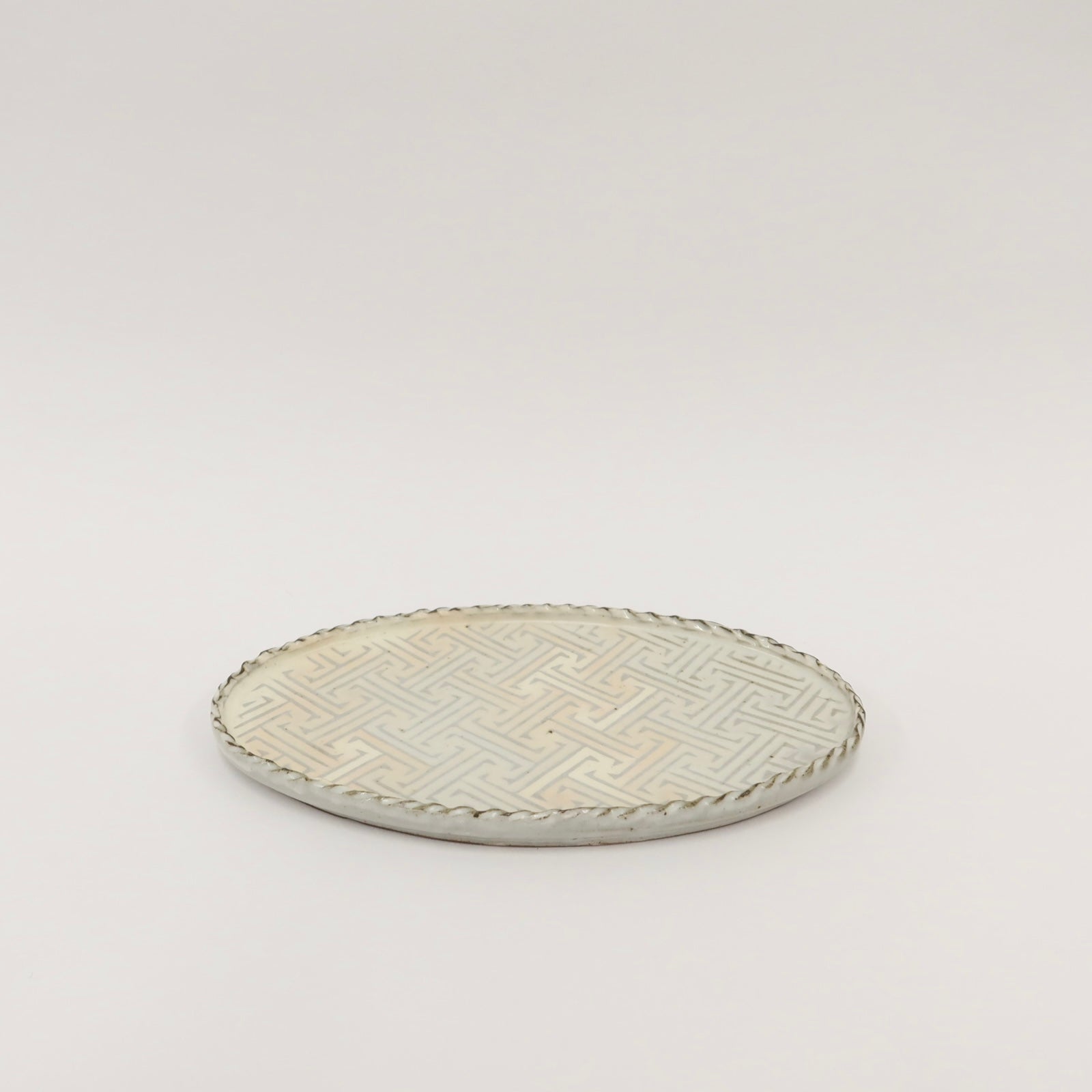 Korean Buncheong Oval Plate, Traditional Motif, 2 Colors