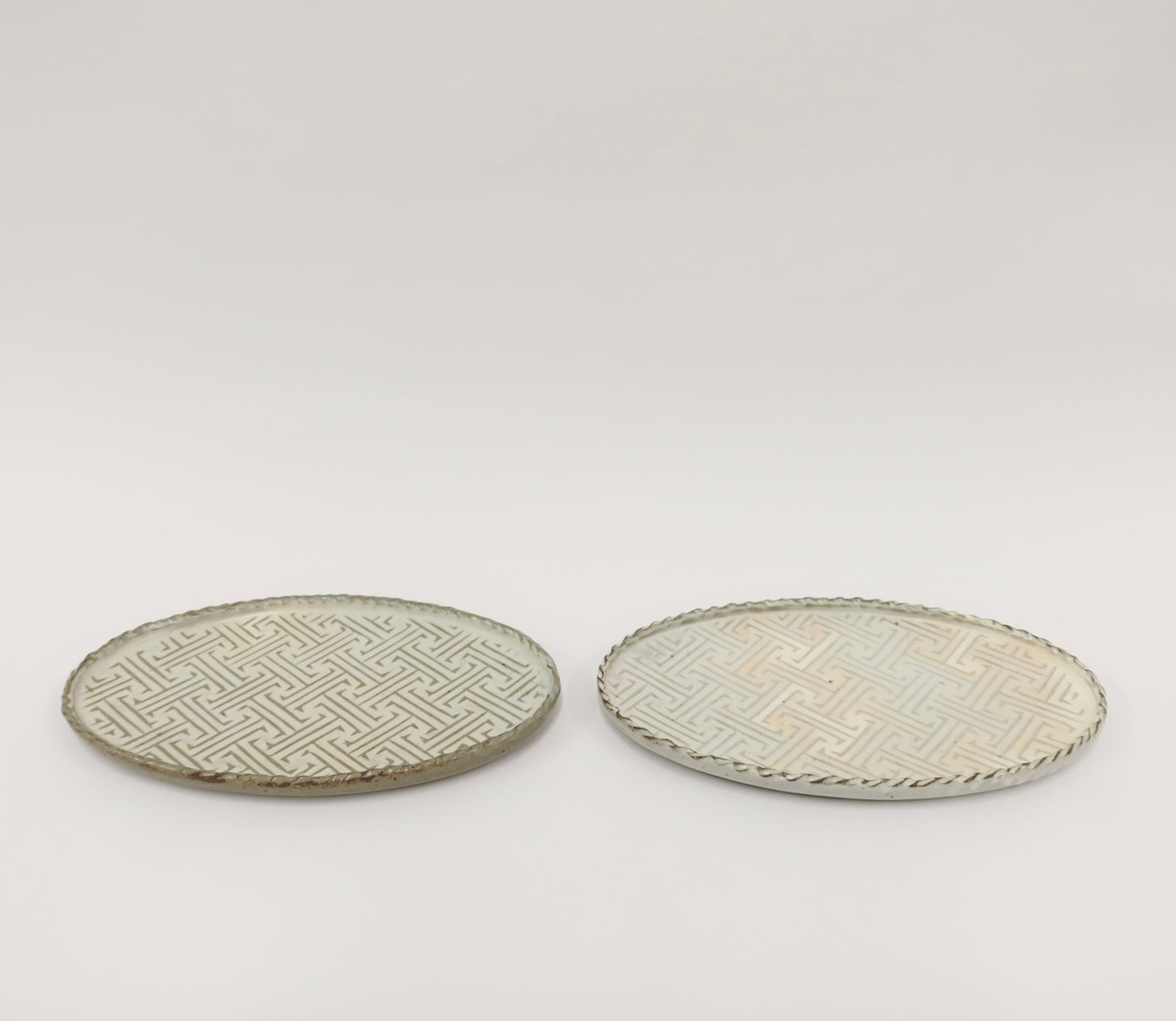 Korean Buncheong Oval Plate, Traditional Motif, 2 Colors