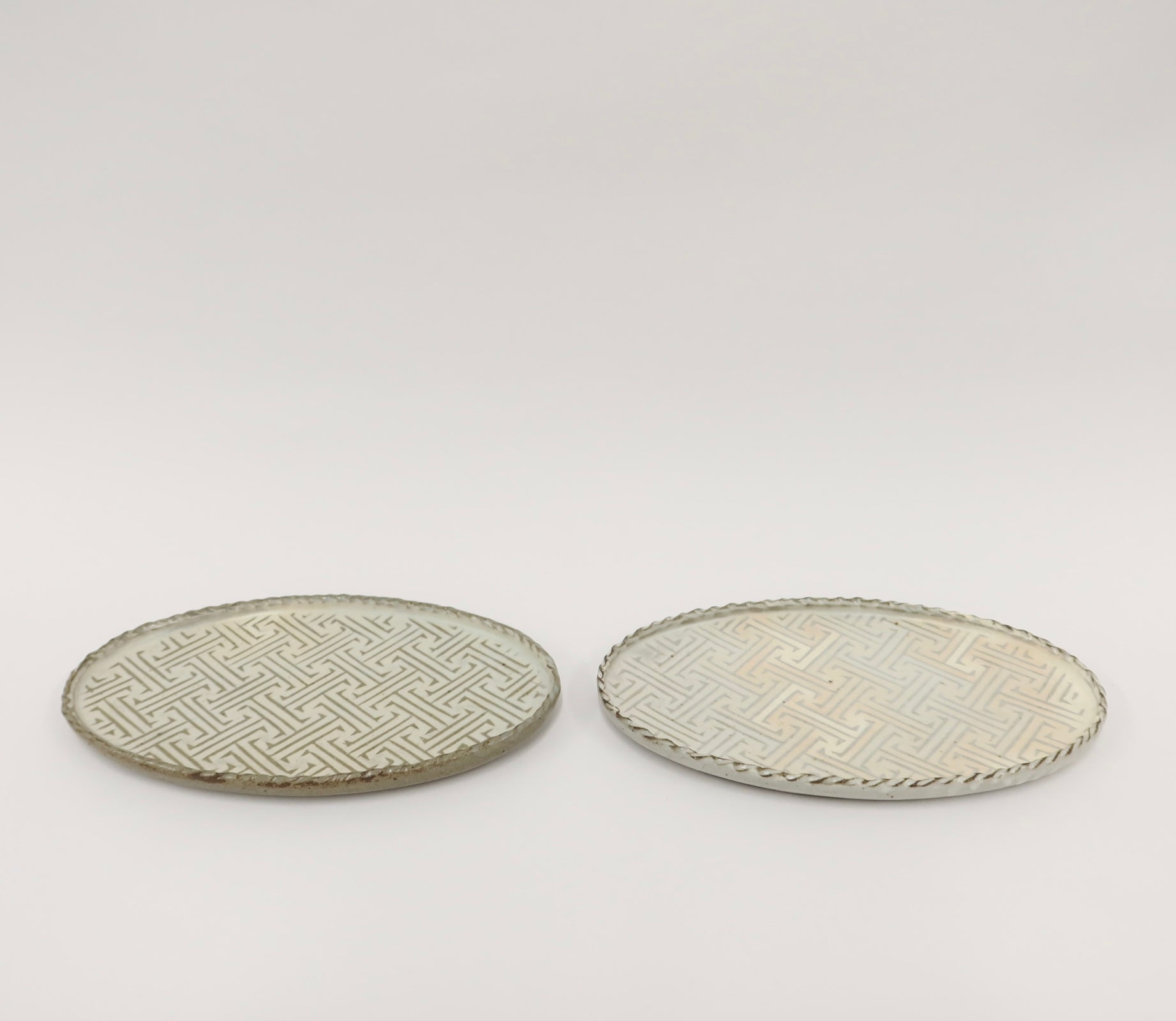 Korean Buncheong Oval Plate, Traditional Motif, 2 Colors