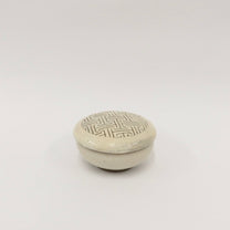 Korean Buncheong Lidded Bowl, Traditional Motif