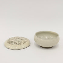Korean Buncheong Lidded Bowl, Traditional Motif