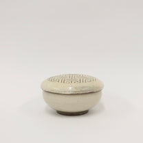 Korean Buncheong Lidded Bowl, Traditional Motif