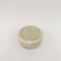 Korean Buncheong Lidded Bowl, Traditional Motif