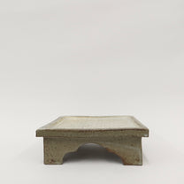 Korean Buncheong High-Footed Square Plate with Traditional Motif