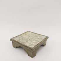 Korean Buncheong High-Footed Square Plate with Traditional Motif
