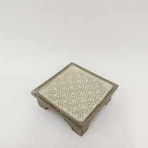 Korean Buncheong High-Footed Square Plate with Traditional Motif