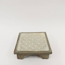 Korean Buncheong High-Footed Square Plate with Traditional Motif
