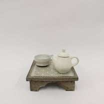 Korean Buncheong High-Footed Square Plate with Traditional Motif
