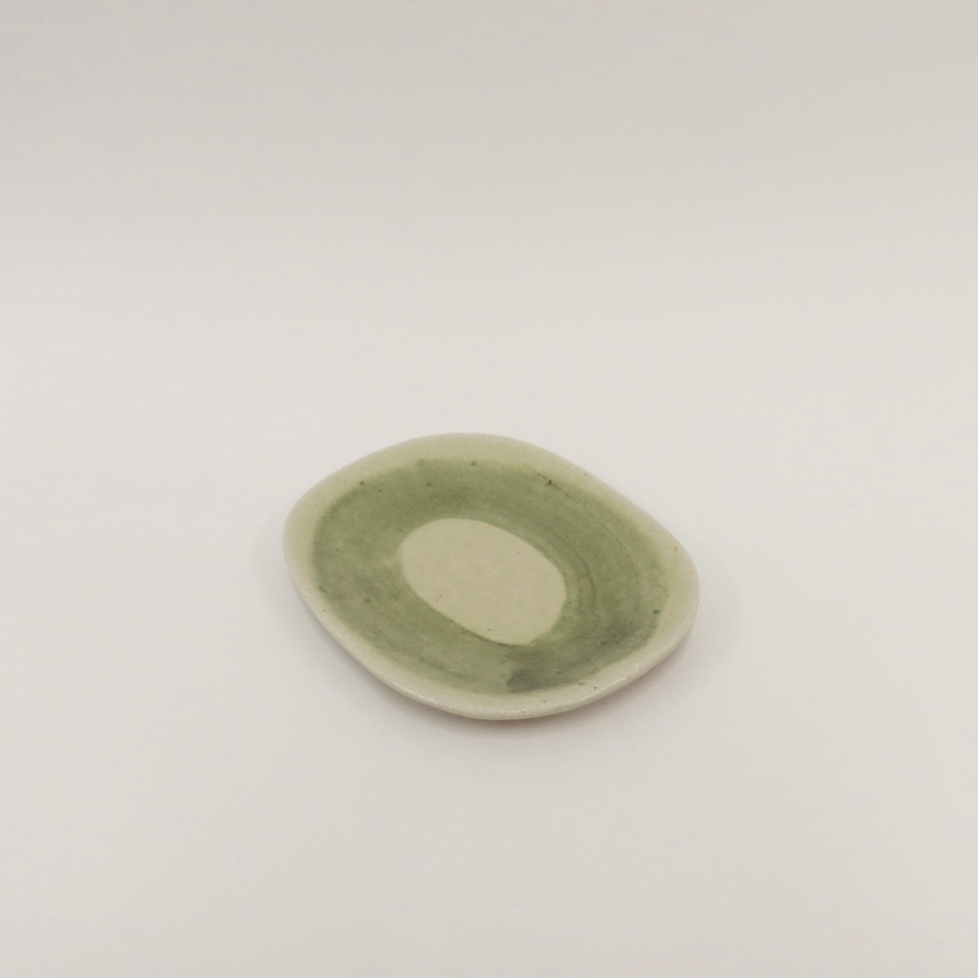Japanese Shigaraki Ceramic Plate in Moss Green with Brushwork