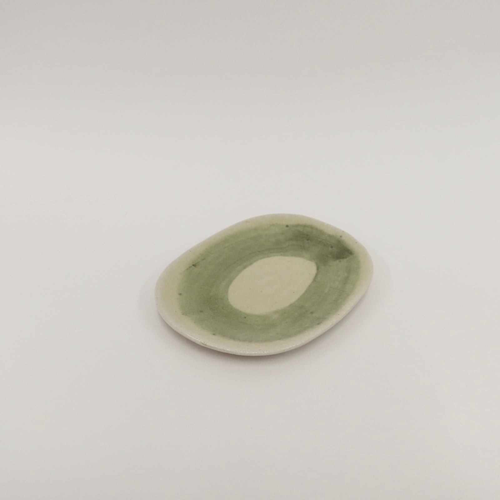 Japanese Shigaraki Ceramic Plate in Moss Green with Brushwork