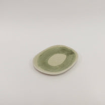 Japanese Shigaraki Ceramic Plate in Moss Green with Brushwork
