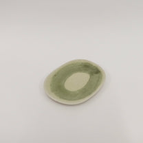 Japanese Shigaraki Ceramic Plate in Moss Green with Brushwork