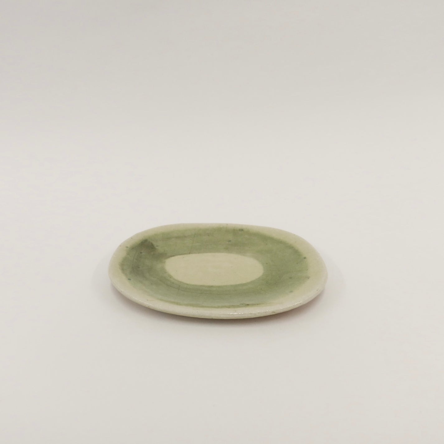 Japanese Shigaraki Ceramic Plate in Moss Green with Brushwork