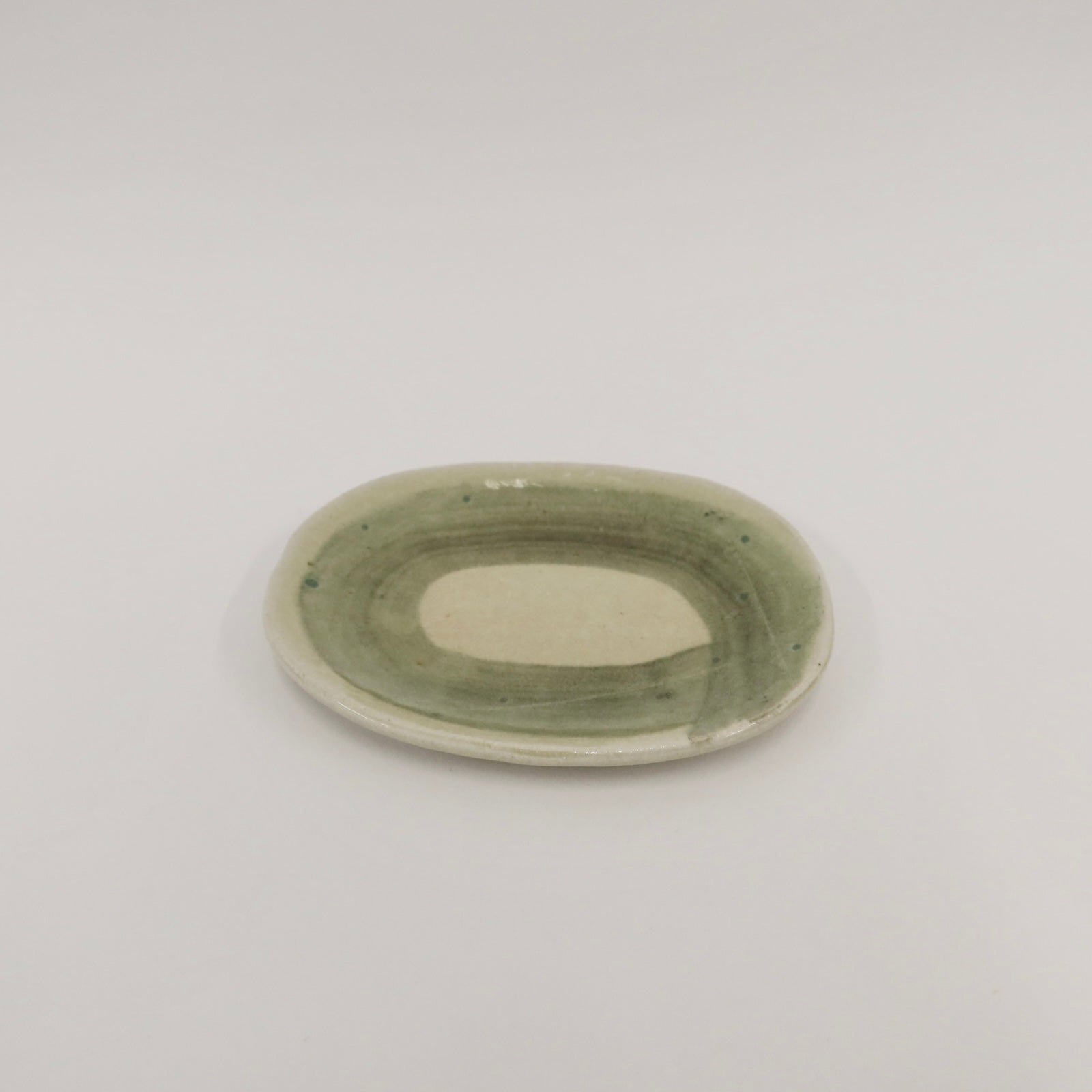 Japanese Shigaraki Ceramic Plate in Moss Green with Brushwork