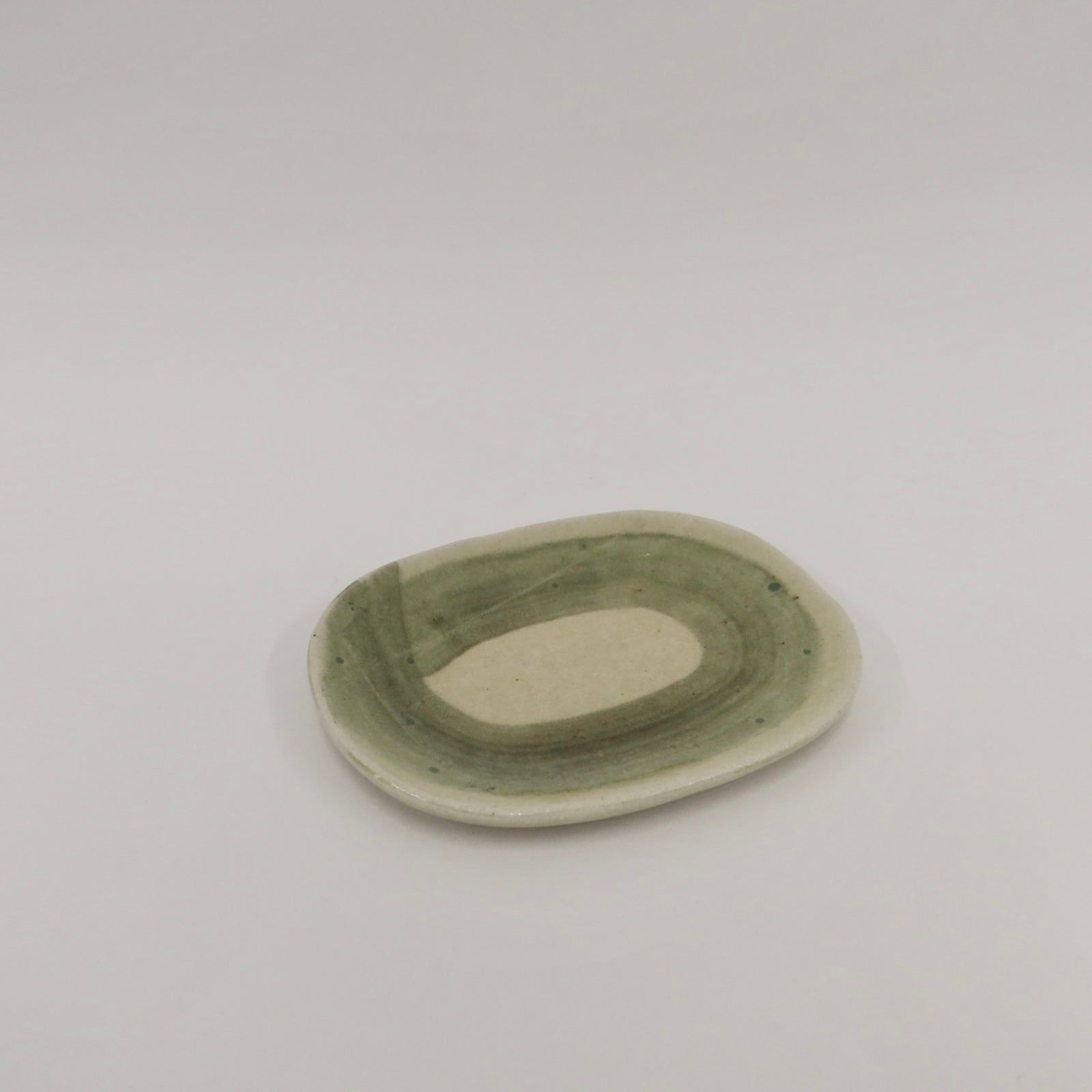 Japanese Shigaraki Ceramic Plate in Moss Green with Brushwork
