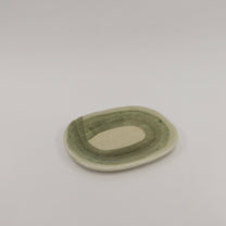 Japanese Shigaraki Ceramic Plate in Moss Green with Brushwork