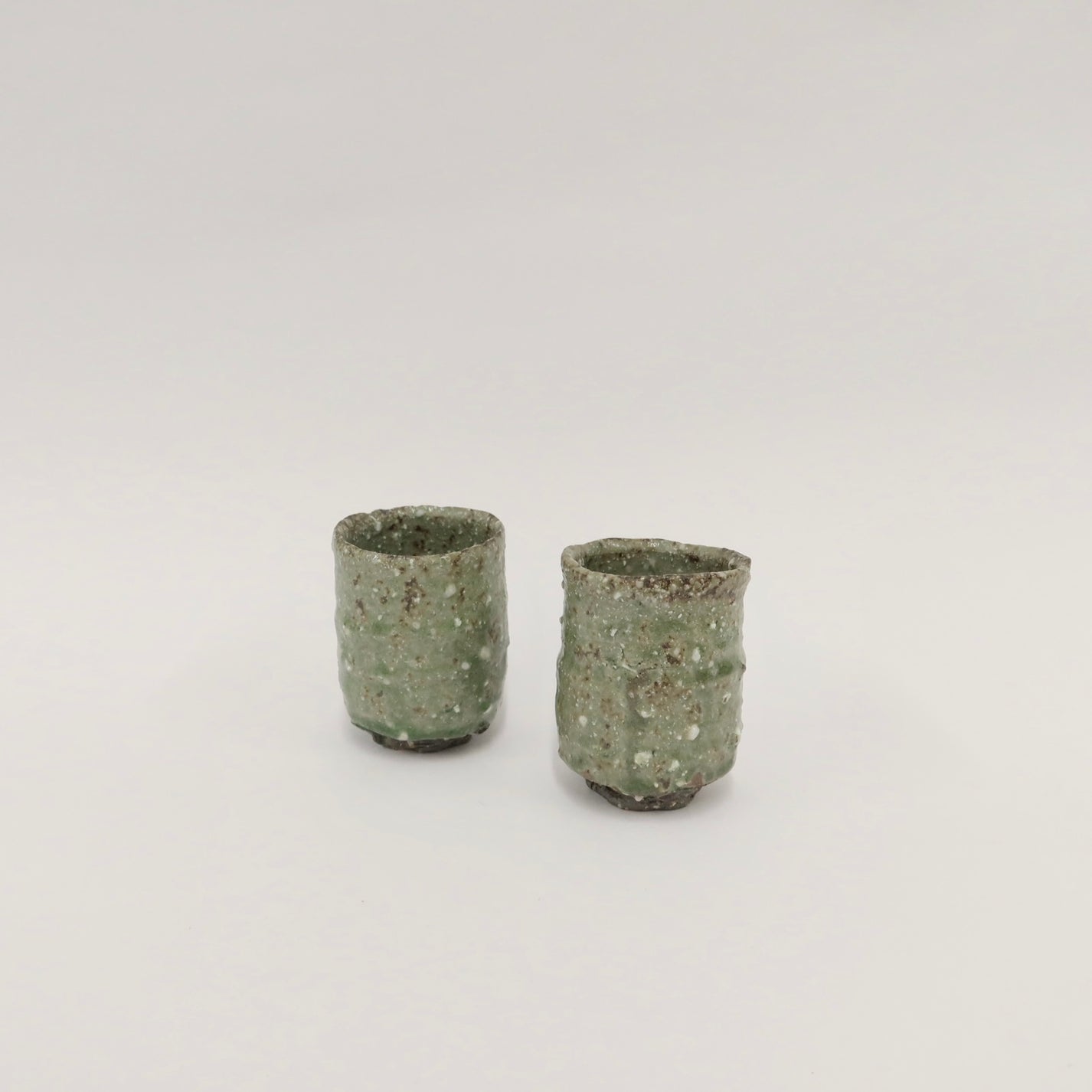 Japanese Shigaraki Mossy Green Tea Cup, Cooling Reduction