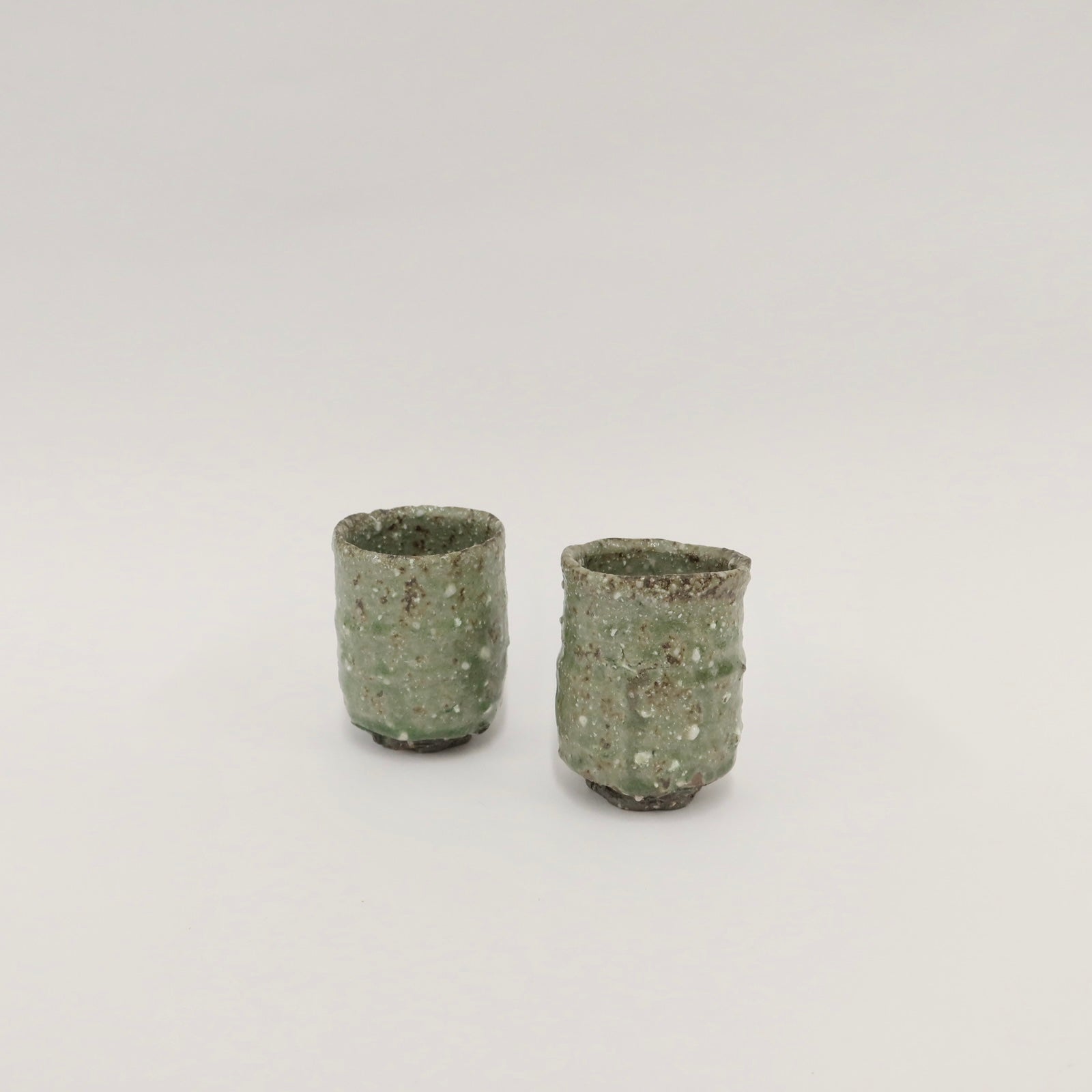 Japanese Shigaraki Mossy Green Tea Cup, Cooling Reduction