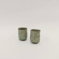 Japanese Shigaraki Mossy Green Tea Cup, Cooling Reduction