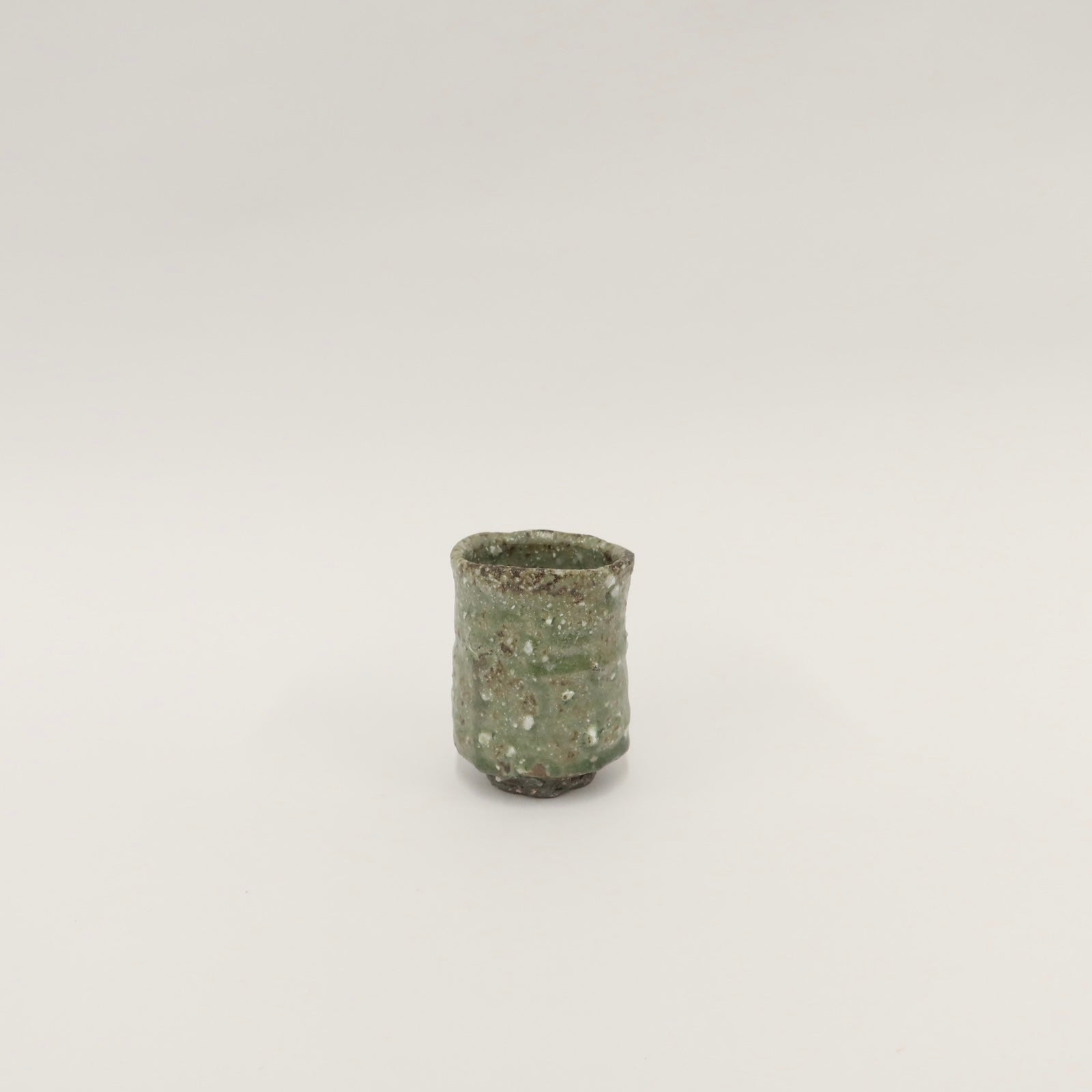 Japanese Shigaraki Mossy Green Tea Cup, Cooling Reduction