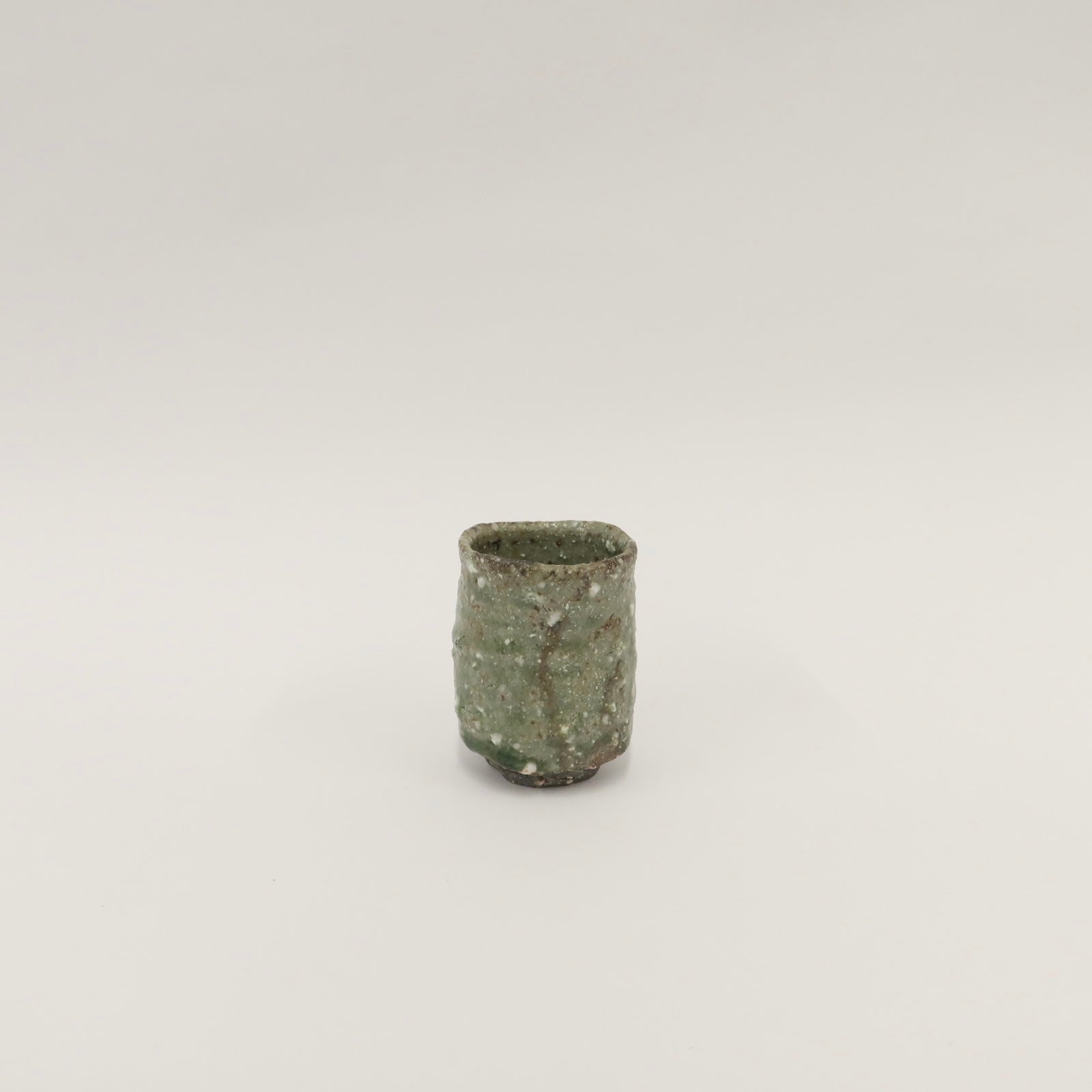 Japanese Shigaraki Mossy Green Tea Cup, Cooling Reduction