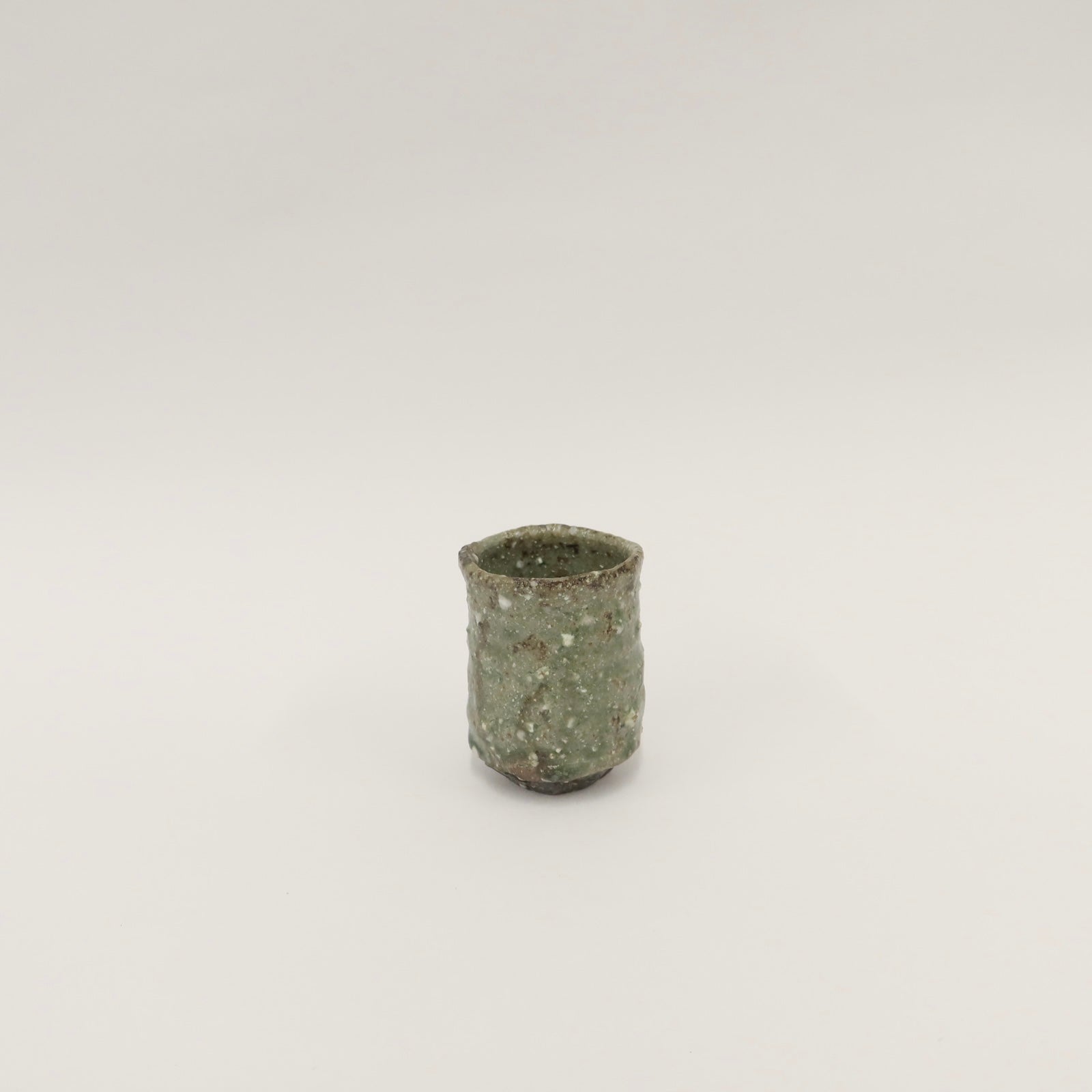 Japanese Shigaraki Mossy Green Tea Cup, Cooling Reduction