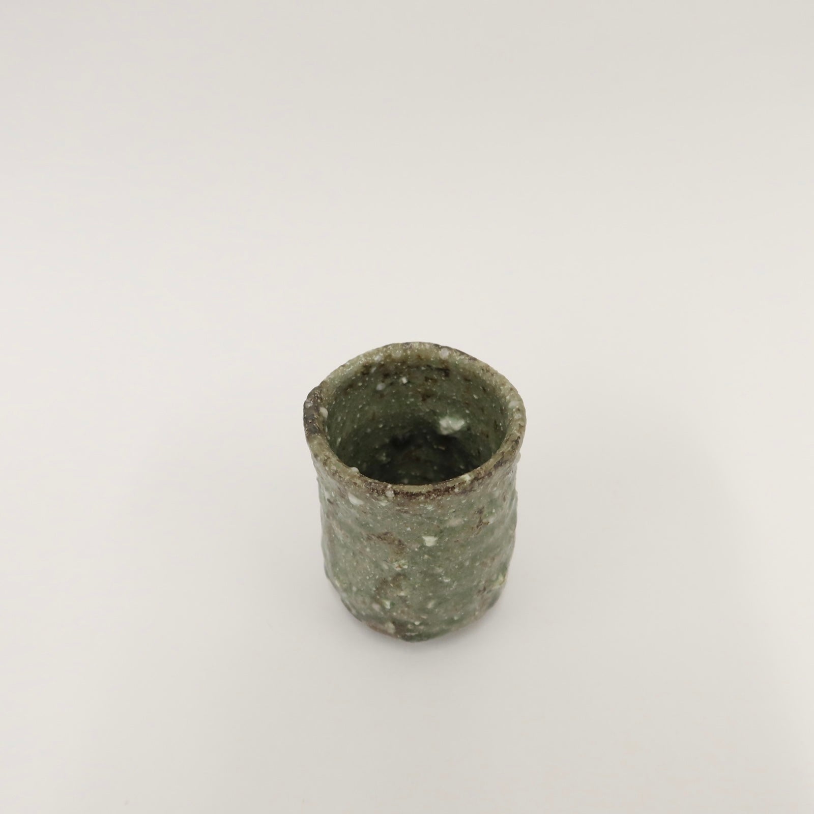 Japanese Shigaraki Mossy Green Tea Cup, Cooling Reduction