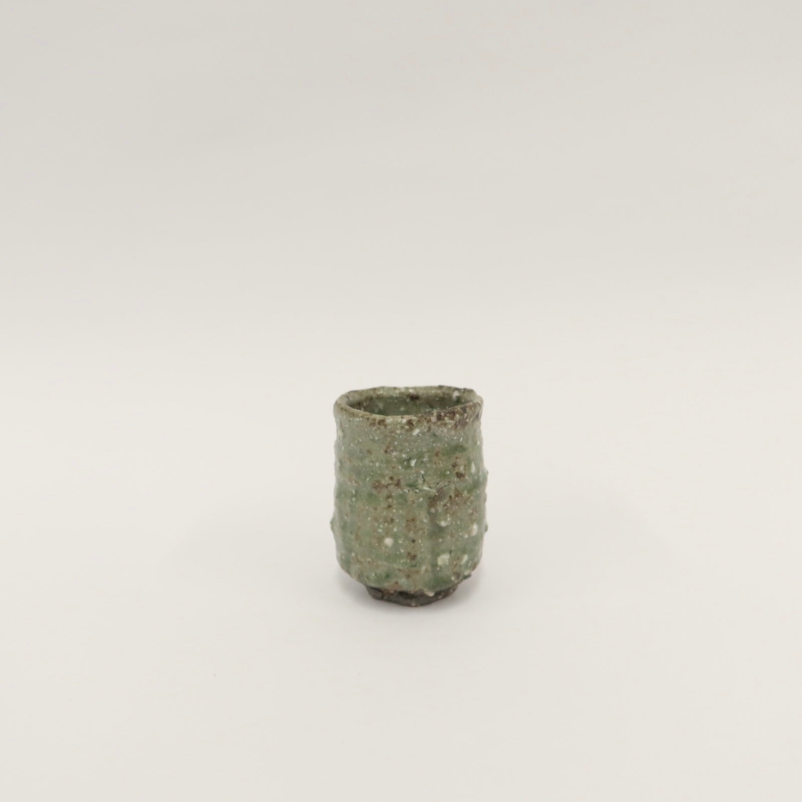 Japanese Shigaraki Mossy Green Tea Cup, Cooling Reduction