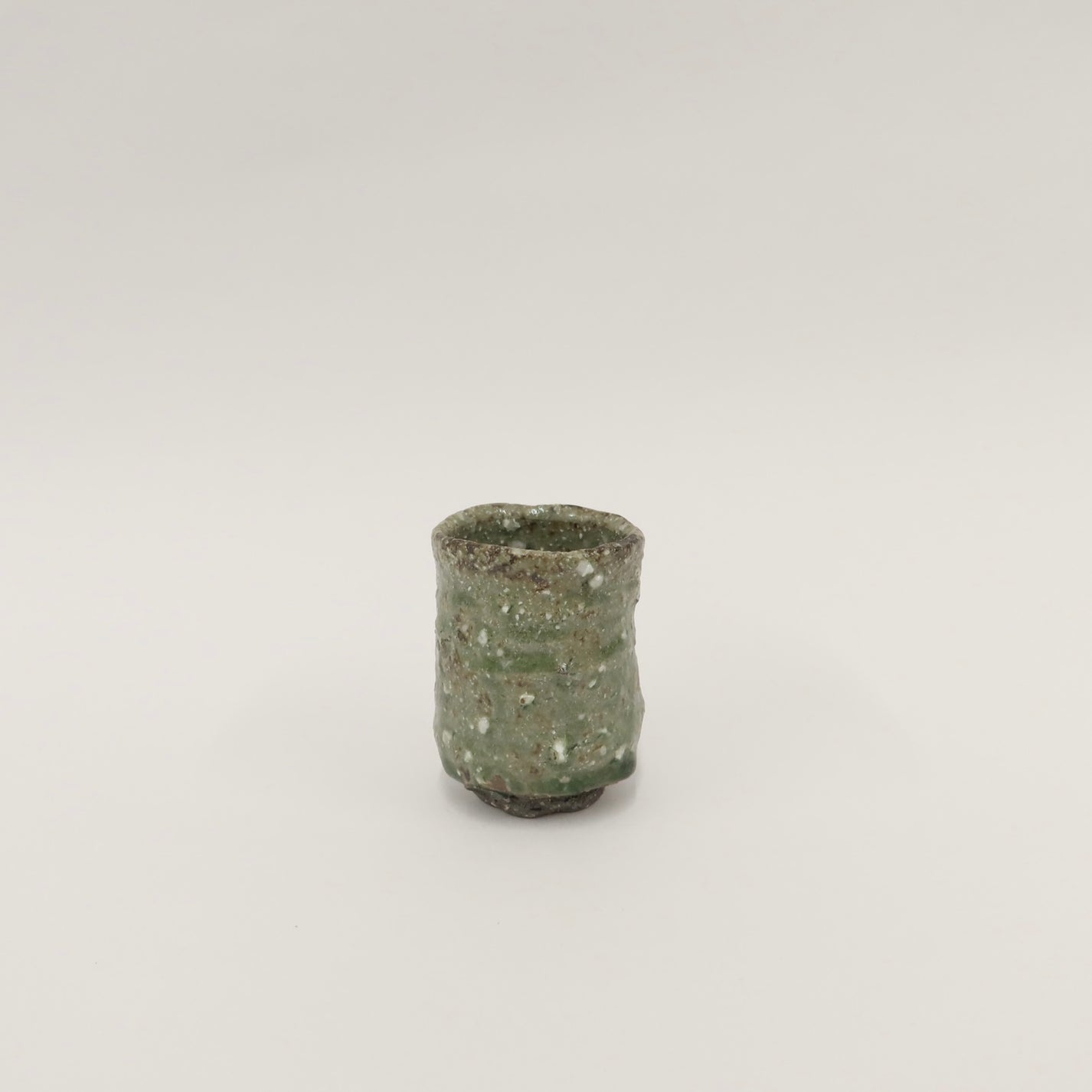 Japanese Shigaraki Mossy Green Tea Cup, Cooling Reduction