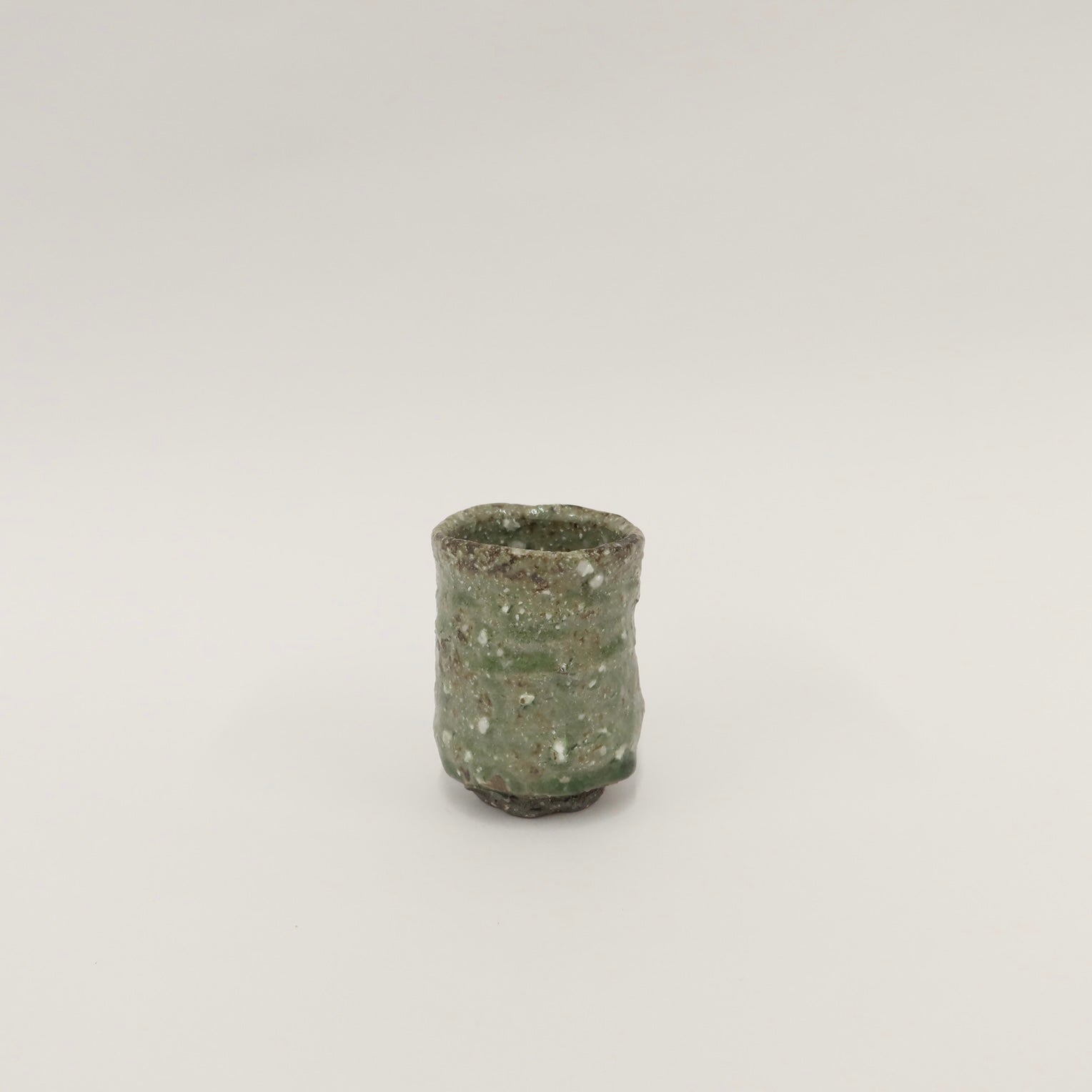 Japanese Shigaraki Mossy Green Tea Cup, Cooling Reduction