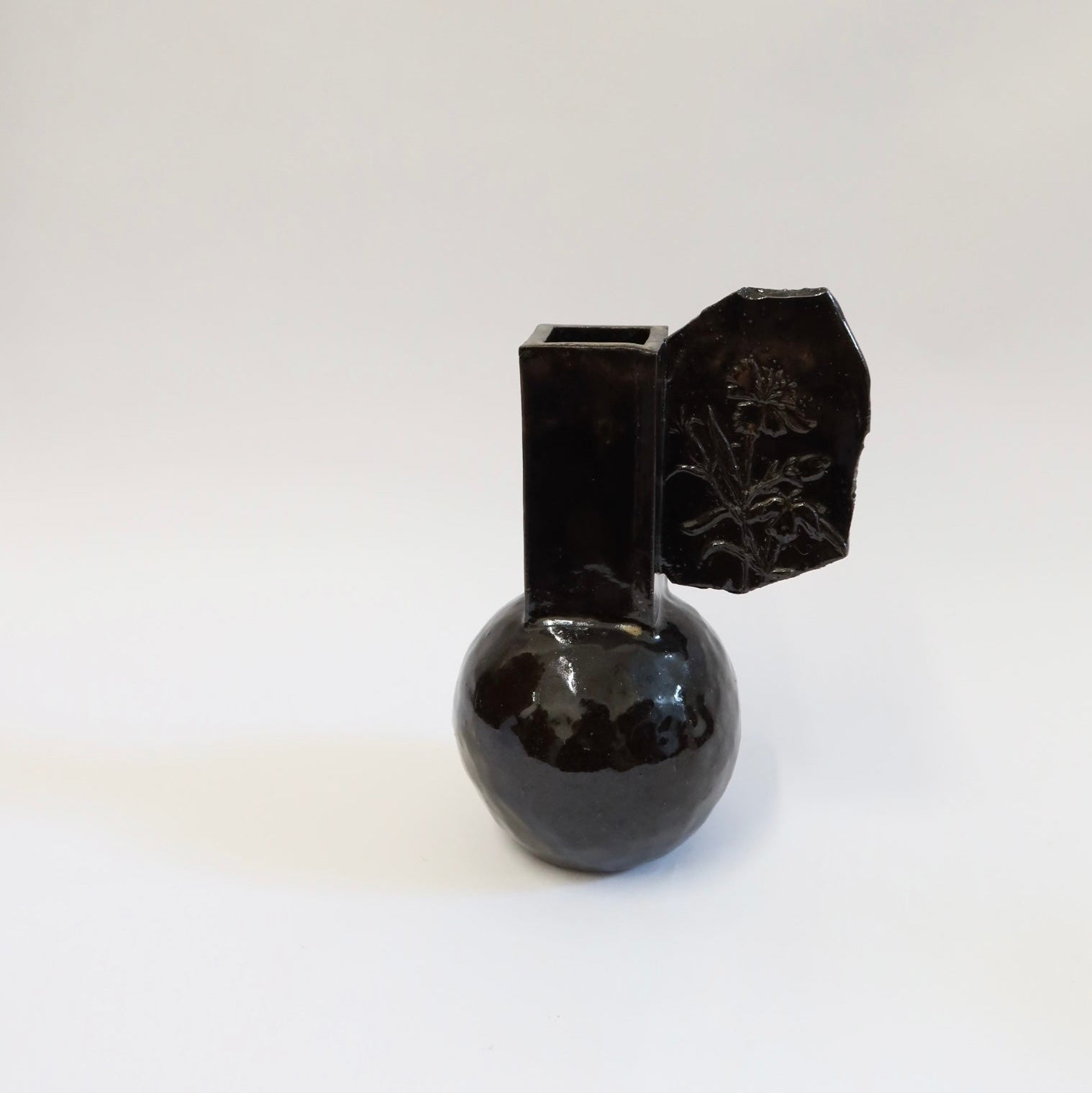 Korean Ceramic Rectangular Column Vase in Black