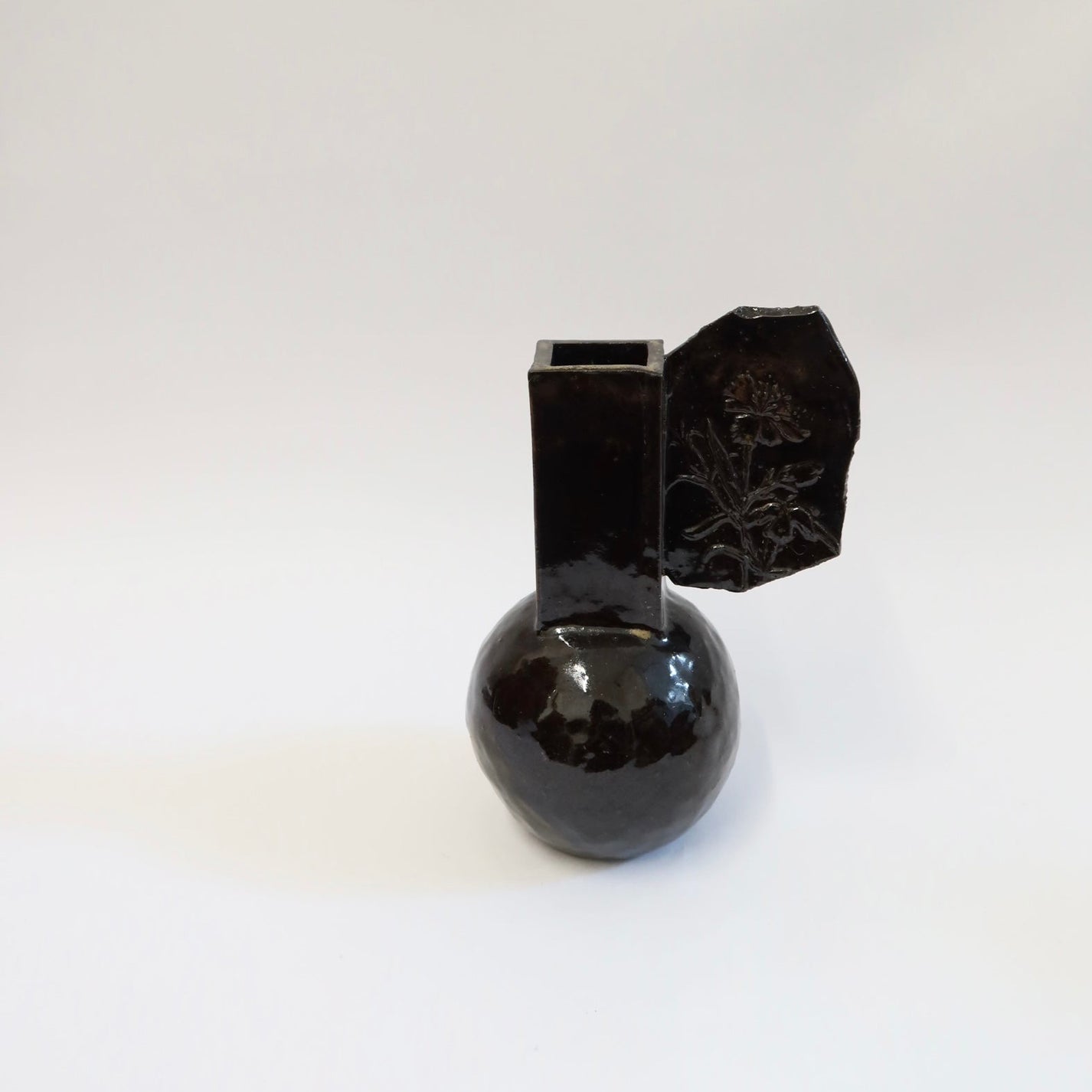 Korean Ceramic Rectangular Column Vase in Black