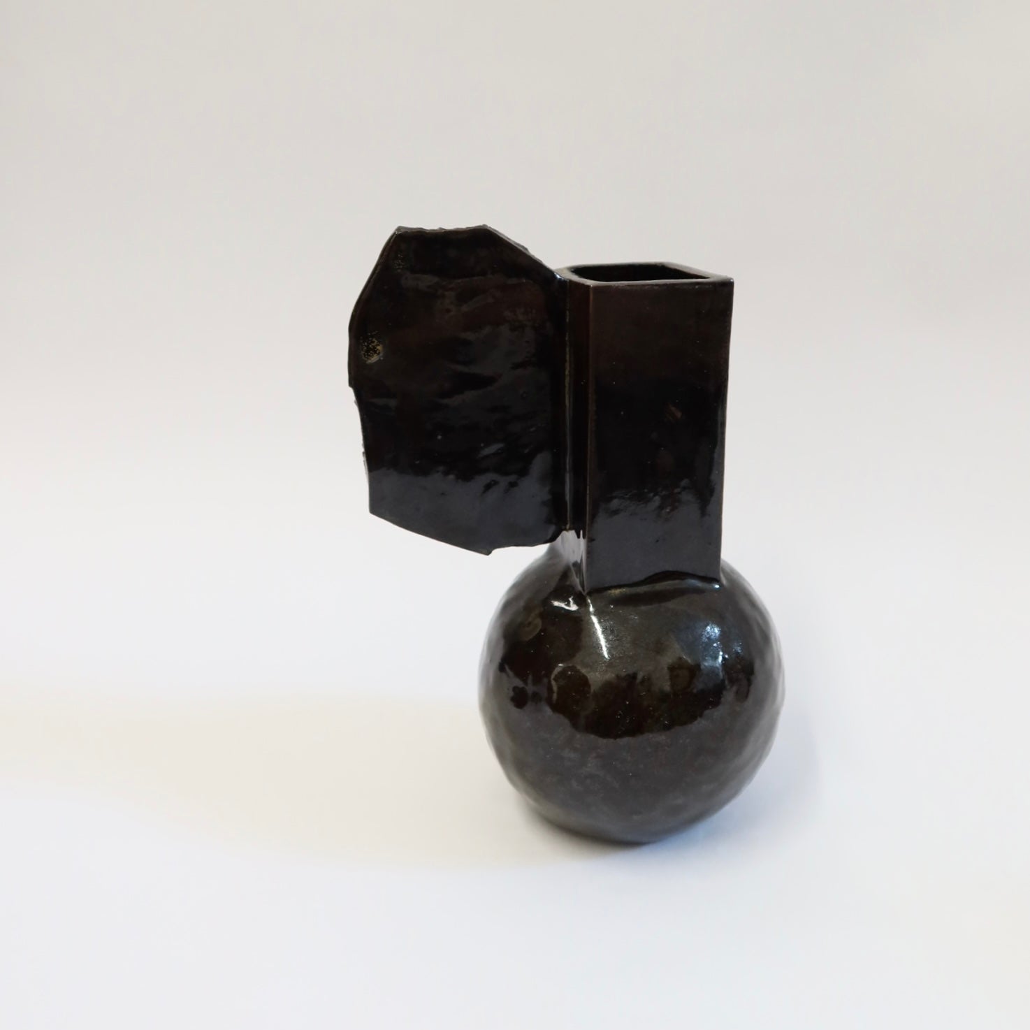 Korean Ceramic Rectangular Column Vase in Black