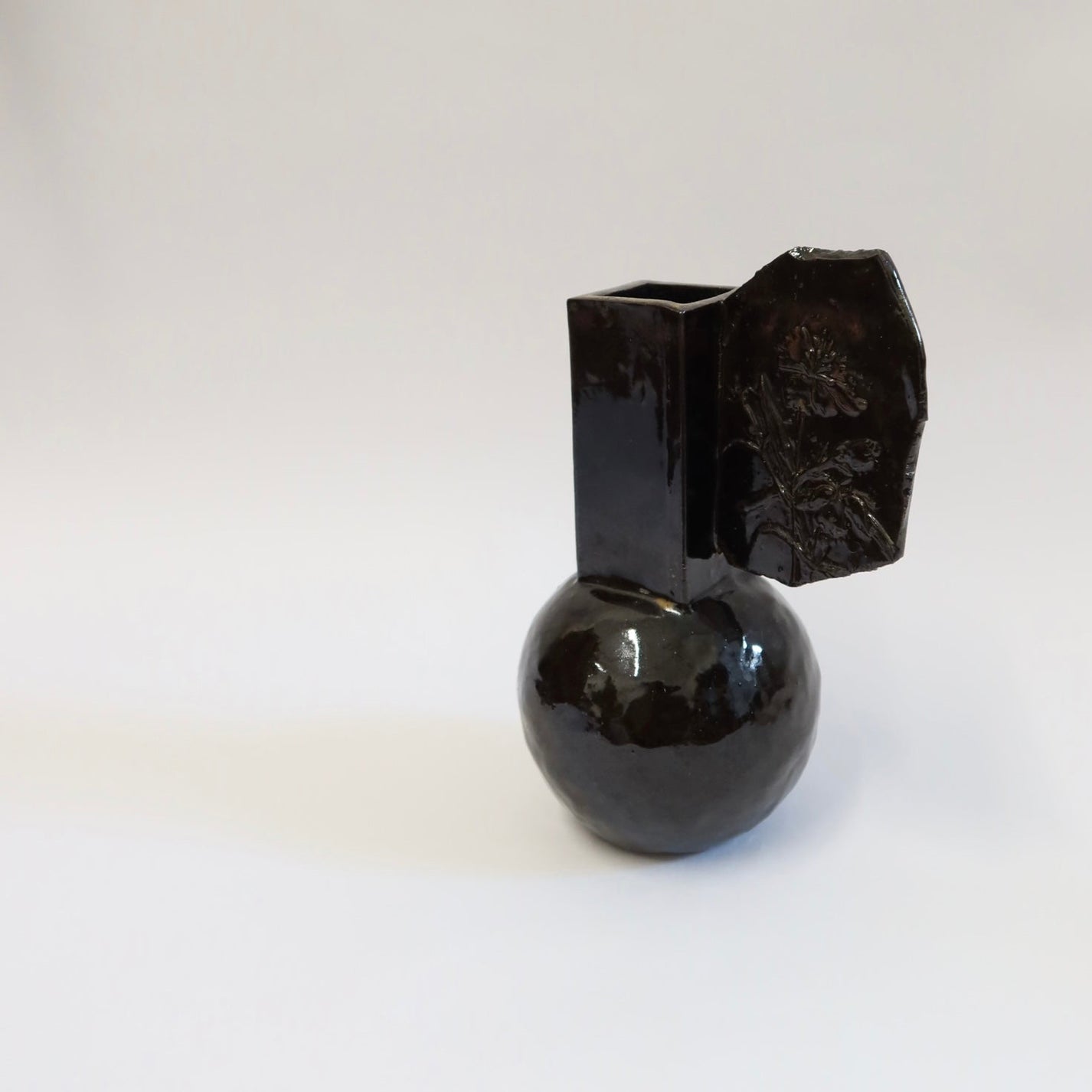 Korean Ceramic Rectangular Column Vase in Black