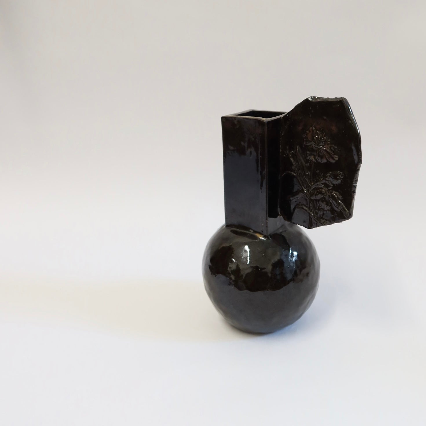 Korean Ceramic Rectangular Column Vase in Black