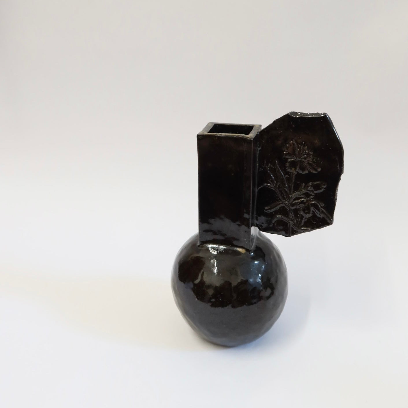 Korean Ceramic Rectangular Column Vase in Black
