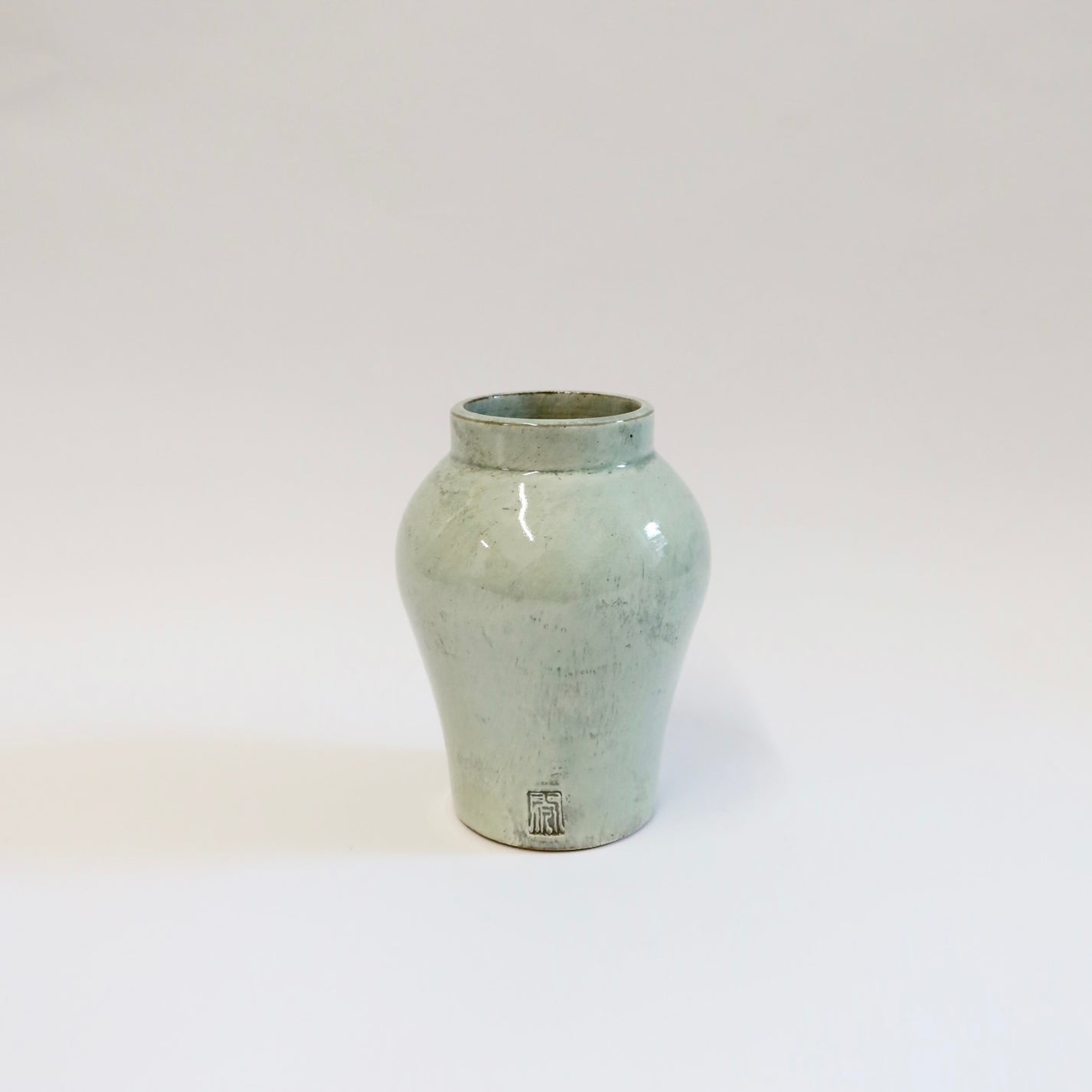Korean Celadon Long Hangari Vase, H 5"