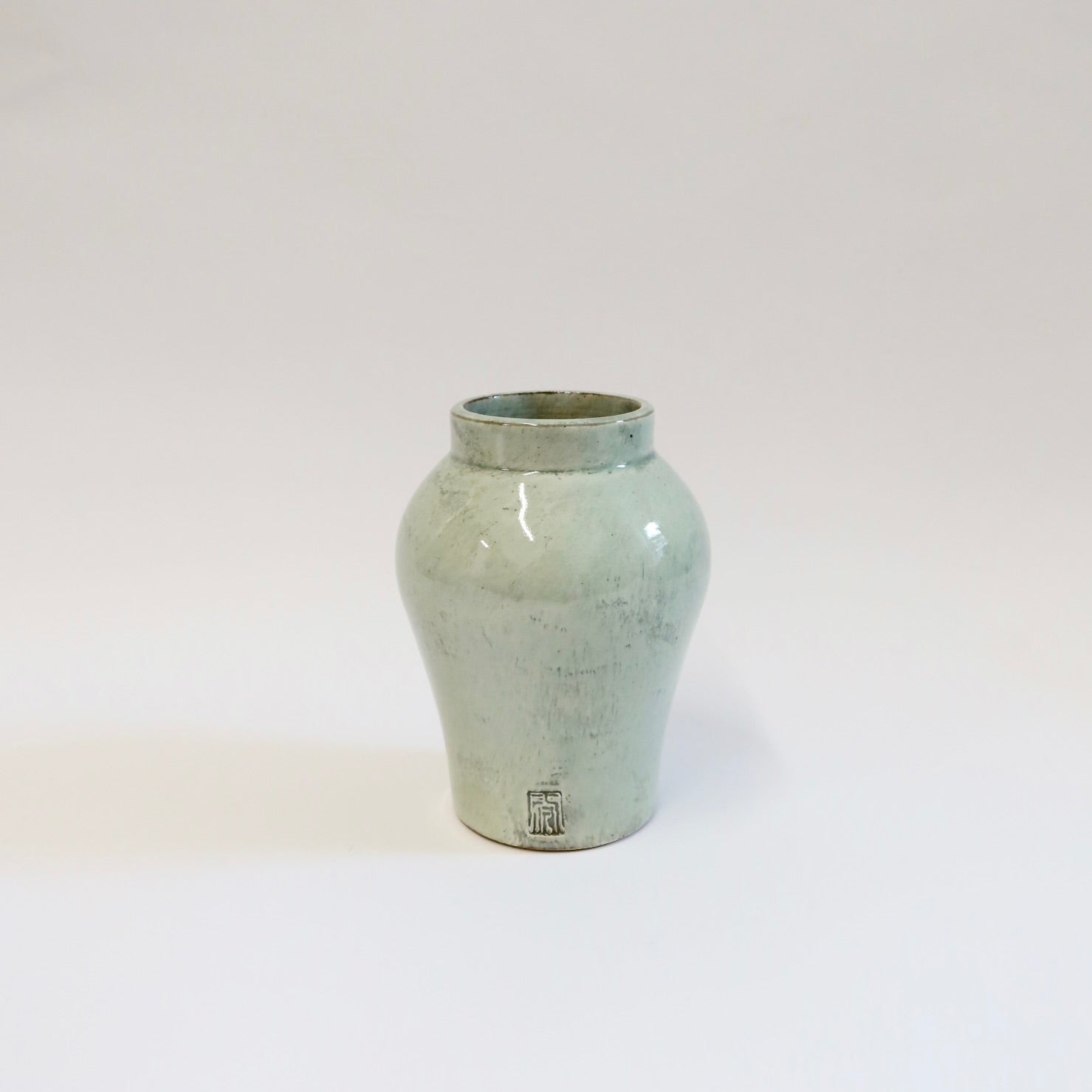 Korean Celadon Long Hangari Vase, H 5"