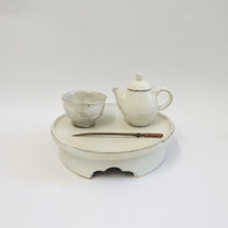 Korean Buncheong Ceramic High-Footed Round Tea Tray
